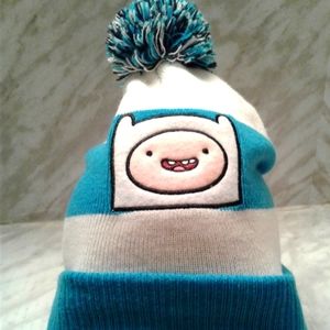 Adventure Time Cartoon Network Finn Knit Winter Hat cuffed Beanie cap Pom-Pom